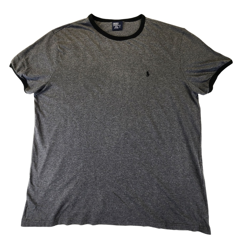Polo Ralph Lauren Shirt Mens XL Gray Ringer Tee Pony Logo Soft Cotton Crewneck